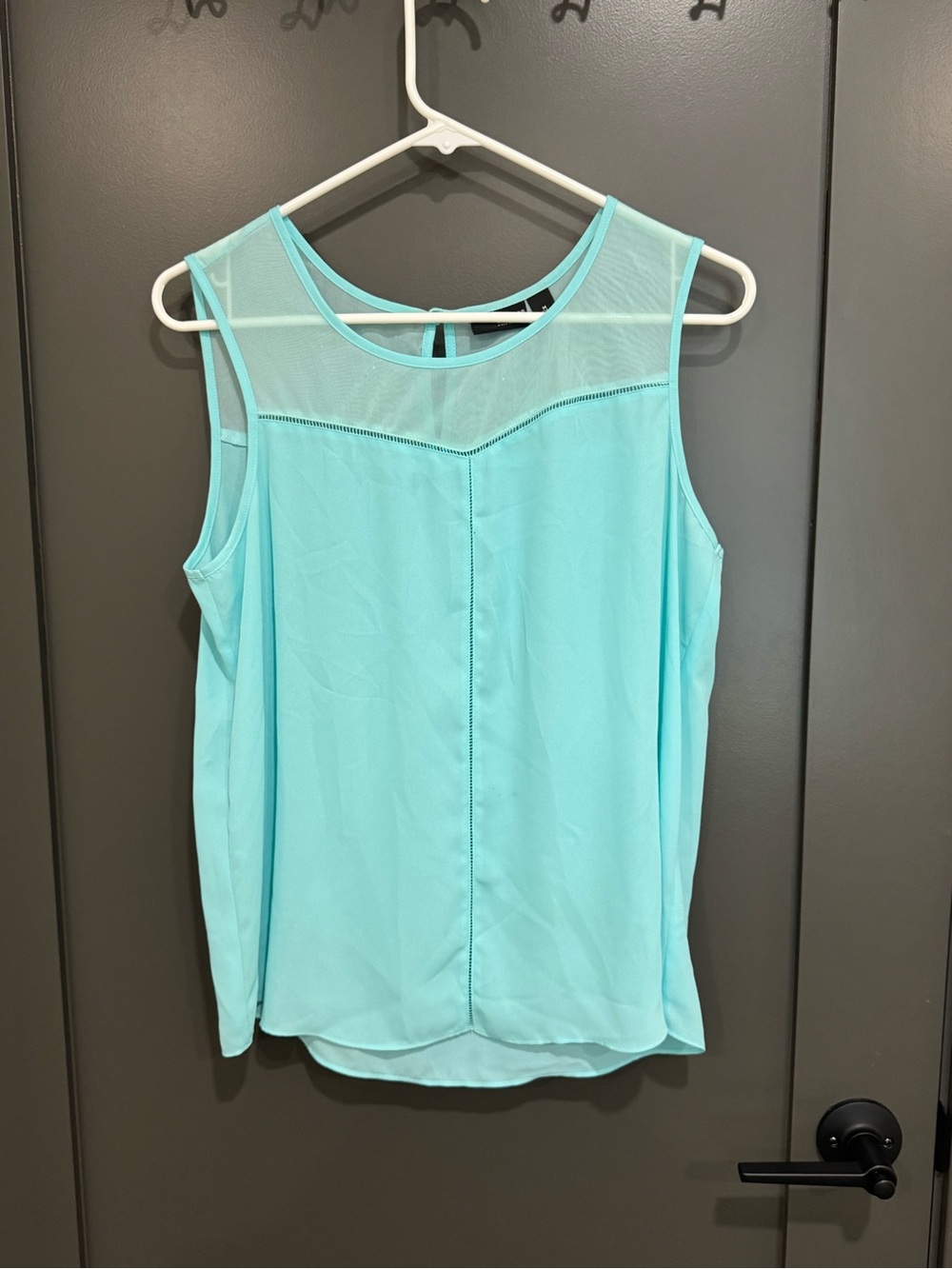 a.n.a Light Aqua Sleeveless Mesh Yoke Camisole